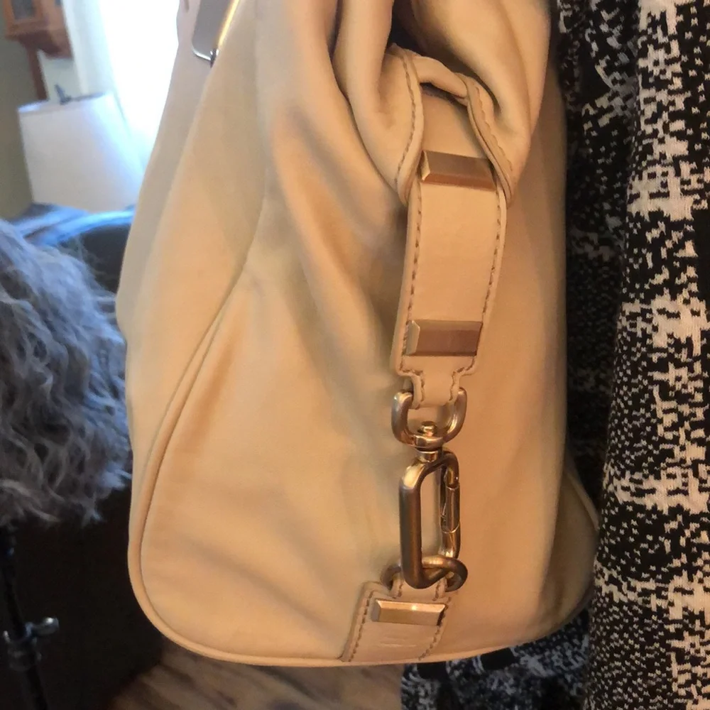 Banana Republic Cream Leather Large Slouchy Hobo Bag with gold colored hardware